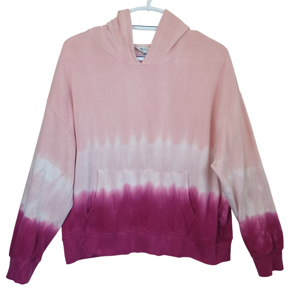 Wildfox Womens Ombre Dip Dye Hoodie Pink Magenta Relaxed Fit Sweatshirt Large